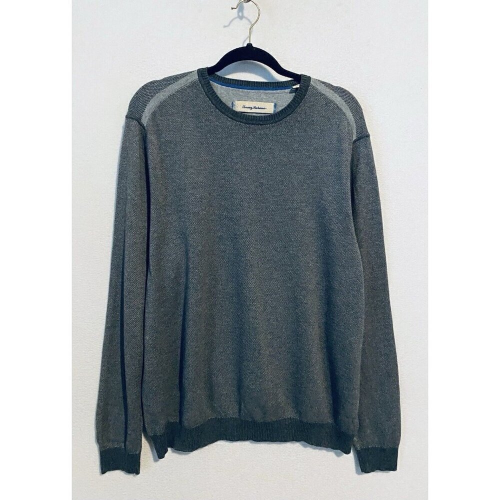 Tommy Bahama Sweater Mens XL Gray Waffle Crew Neck Sweatshirt Pima Cotton